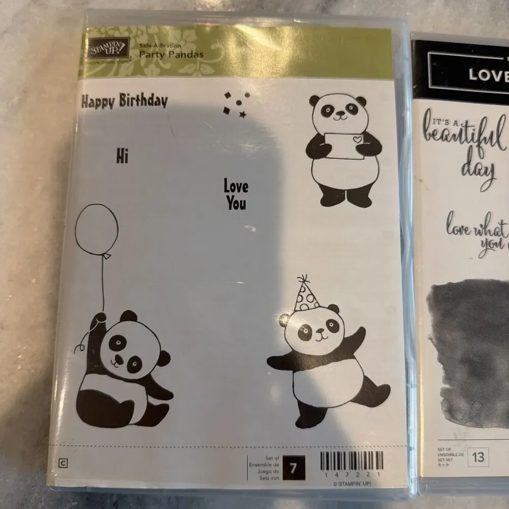 Stampin Up! Stamp Sets Party Pandas & Love What You Do Flowers Pandas Sentiments